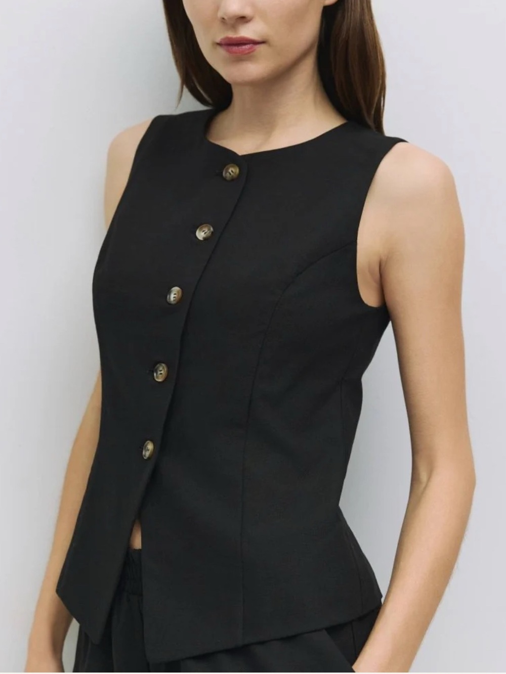 Mod Ref Justine Vest Black Top - Tailored Sleeveless Vest Top